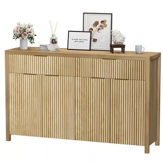 Gikpal 55’’ Modern Fluted Sideboard Cabinet, Entryway Table, Wooden Dresser for Bedroom with 2 Drawers & 2 Adjustable Shelves, Dining Room, Kitchen
