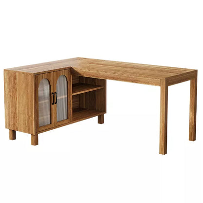 Resenkos Computer Desk, Office Desk, Study Desk,59" L-Shaped Executive Desk, Computer Desk Home Office Desk With Storage Cabinet,Brown