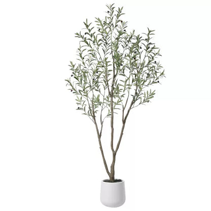 DR.Planzen 5-7FT Artificial Olive Tree with Triple-Trunk Design - Realistic Black Olives & Green Leaves in 9x9" White Plastic Planter for Home Decor
