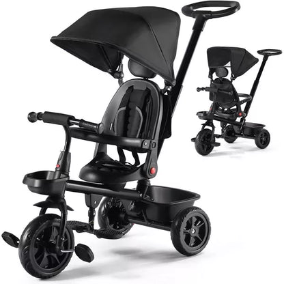 Kinder King Baby Stroller Tricycle, 6 in 1 Kids Trike w/Adjustable Push Handle, Rotatable Seat