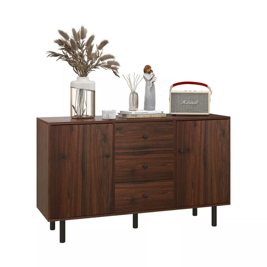 Resenkos Side Cabinet,Retro Sideboard with 2 Cabinets 3 Drawers, Buffet Table, Rustic Brown