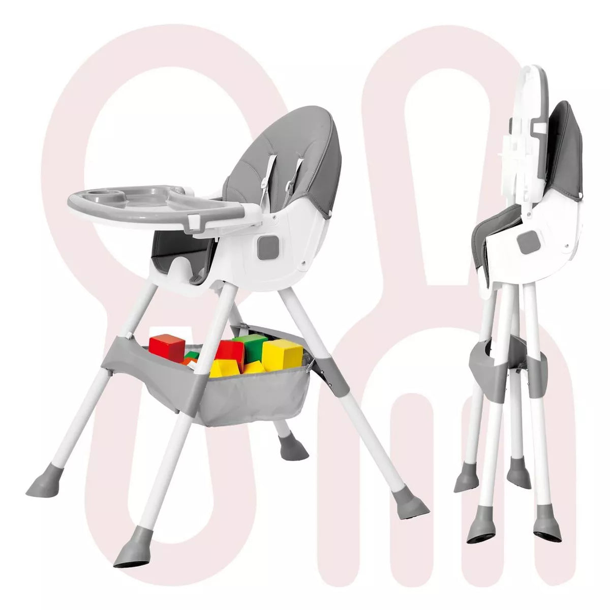 Napei 6- in -1 Baby High Chair with 5 -Point Safety Harness and Adjustable Dining Tray,Foldable High Chair for Space-Saving