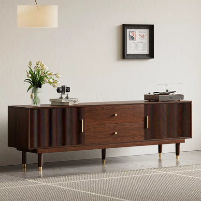 LOVSON Walnut TV Stand, 70.9-inch Entertainment Centre with 2 Storage Cabinets and 2 Drawers, Mid-Century Multimedia Console for Living Room/Bedroom