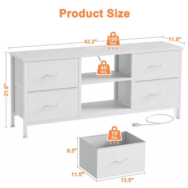 Gikpal Dresser TV Stand for 50 inch TV, Wide Dressers & Chests of Drawers with Charging Station & 4 PU Drawers Storage, Console Sofa Table for Bedroom