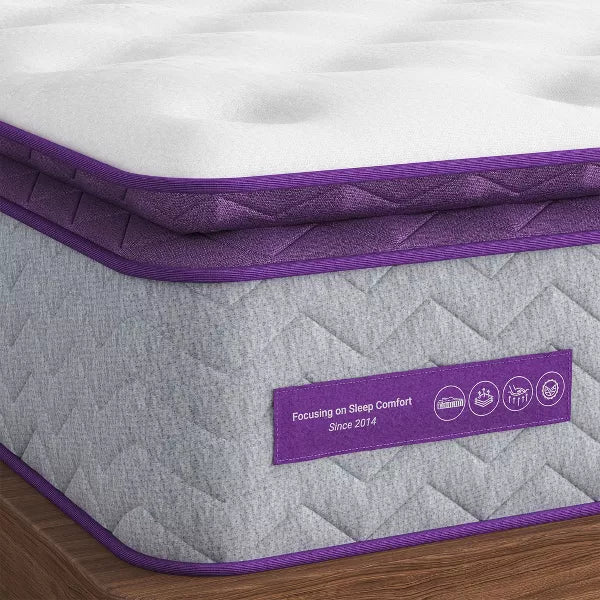 Sersper 14 Inch Pillow Top Hybrid Mattress - 5-Zone Pocket Innersprings, Motion Isolation, Heavier Coils