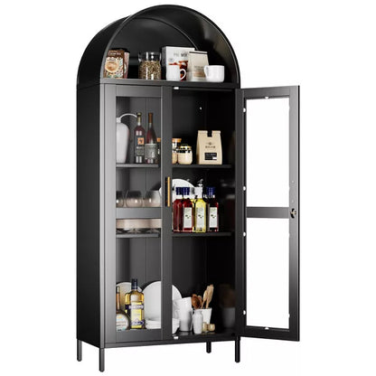 SUXXAN Metal Arched Cabinet with Glass Doors, Freestanding Display Cabinet with Adjustable Shelves, Assembly Required
