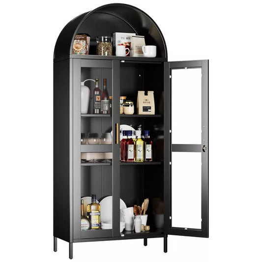 SUXXAN Metal Arched Cabinet with Glass Doors, Freestanding Display Cabinet with Adjustable Shelves, Assembly Required