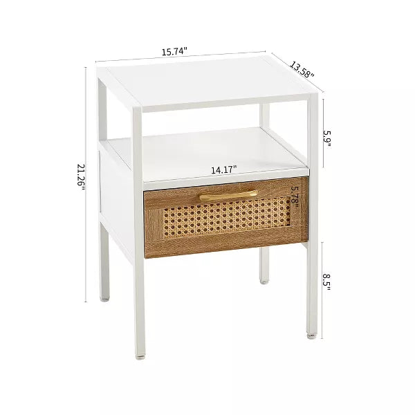 Wooakway 15.75"L 21.26"H 13.78"D Rattan End Table Side Table Nightstand with Adjustable Feet for Living Room Bedroom