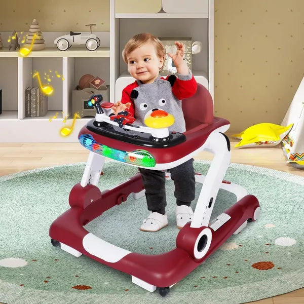 Kinder King 5-in-1 Baby Walker with Music & Lights, Activity Center for Toddler, Adjustable Height, Safety Bumper