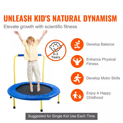 VEVOR Trampoline for Kids, 3 FT Trampolines Indoor/Outdoor Trampoline for Toddlers, Foldable Mini Baby Trampoline with Foam Handle