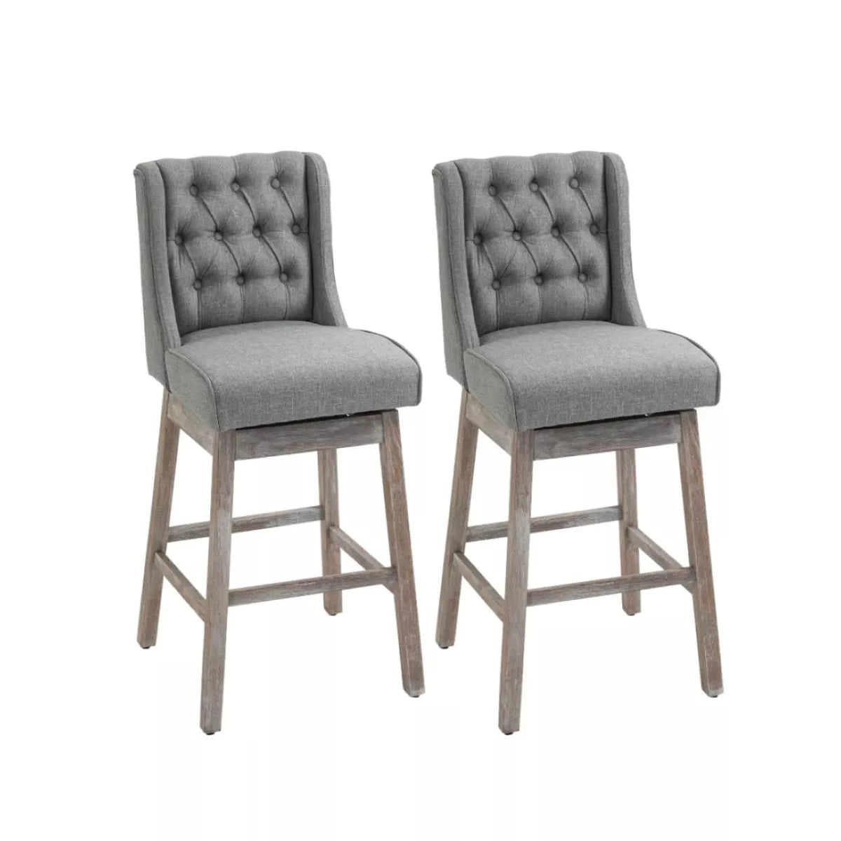 Resenkos Bar Height Bar Stools Set of 2, 180 Degree Swivel Barstools, 30" Seat Height Bar Chairs, Gray