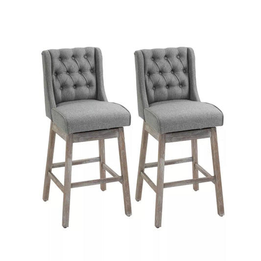 Resenkos Bar Height Bar Stools Set of 2, 180 Degree Swivel Barstools, 30" Seat Height Bar Chairs, Gray
