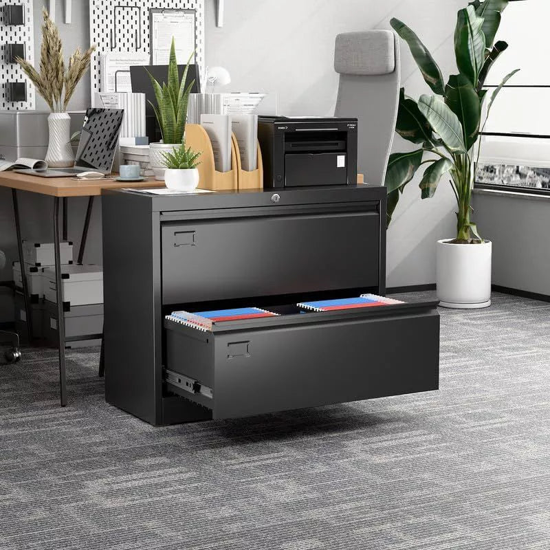 AOBABO 2 Drawer Wide Lateral File Cabinet with Lock, Suitable for Home Office School Hanging Files Letter/Legal/F4/A4 Size,Required-Assembly