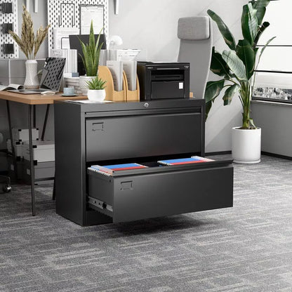 AOBABO 2 Drawer Wide Lateral File Cabinet with Lock, Suitable for Home Office School Hanging Files Letter/Legal/F4/A4 Size,Required-Assembly