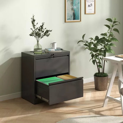 Munora - 2-Drawer Lateral File Cabinet with Lock - Wide Storage for Letter/Legal/A4 Files - Black