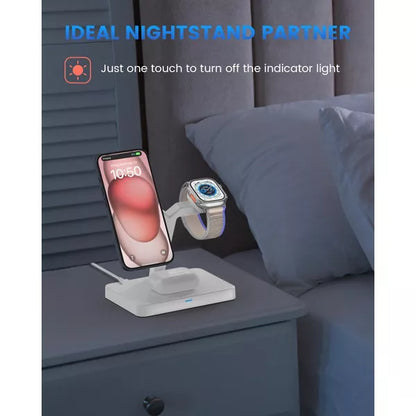 GreenEver 3 in 1 Magnetic Charging Stand Wireless Charger Station Foldable for iPhone 12-16 Pro Max Plus for Apple Watch 4-10 SE AirPods Pro 2/3/4