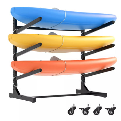 Munora - Heavy Duty Kayak Storage Rack with Wheels - 300lbs Capacity Freestanding Holder for Kayaks, Canoes, SUP