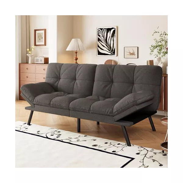 Vipbear Convertible Futon Sofa Bed with Adjustable Backrest & Removable Armrests, Foldable Sleeper Loveseat for Small Space Living Room