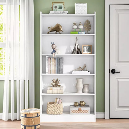 Lirago,6-Tier Wooden Open Bookshelf - Sturdy Particleboard & Melamine Saving Storage for Living Room, Office & Bedroom