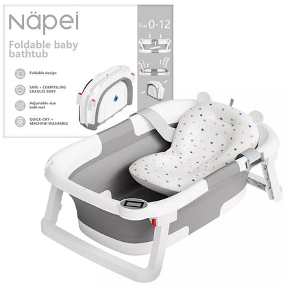 Napei Collapsible Baby Bathtub for Infants and Toddlers with Bath Net and Thermometer