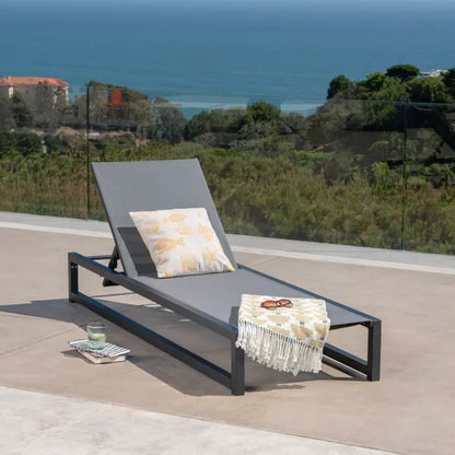 Wooakway Classic 77"L Patio Chaise Lounge with Adjustable Reclining Backrest Aluminum Frame & Breathable Outdoor Mesh for a Cool Experience
