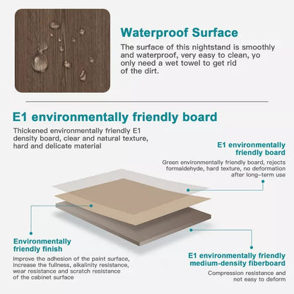 Resenkos Modern Night Stand with Mobile APP Remote Light, Jointed Wood Grain Bedside Table for Bedroom Rustic Brown