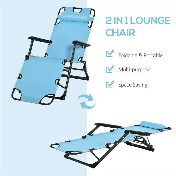 Resenkos Lounge Chair Outdoor, Patio Lounge Chair,Folding Chaise Lounge Chair for Outside, 2-in-1 Tanning Chair with Pillow & Pocket, Red