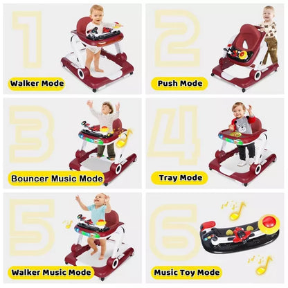 Kinder King 5-in-1 Baby Walker with Music & Lights, Activity Center for Toddler, Adjustable Height, Safety Bumper