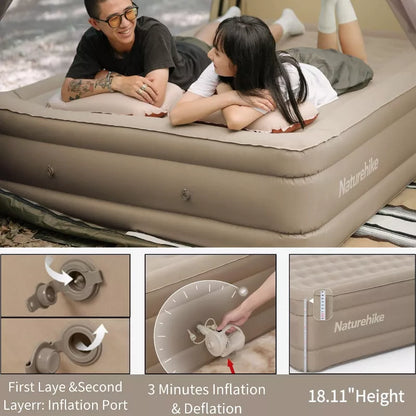 Naturehike Durable Queen Air Mattress, Raised Comfort Blow Up Mattress for Kids & Adults, Inflatable Bed with Storage Bag for Home, Travel & Camping