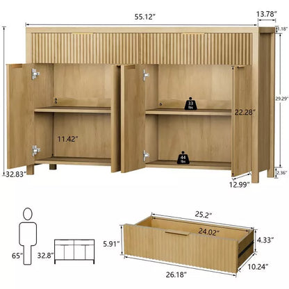 Gikpal 55’’ Modern Fluted Sideboard Cabinet, Entryway Table, Wooden Dresser for Bedroom with 2 Drawers & 2 Adjustable Shelves, Dining Room, Kitchen