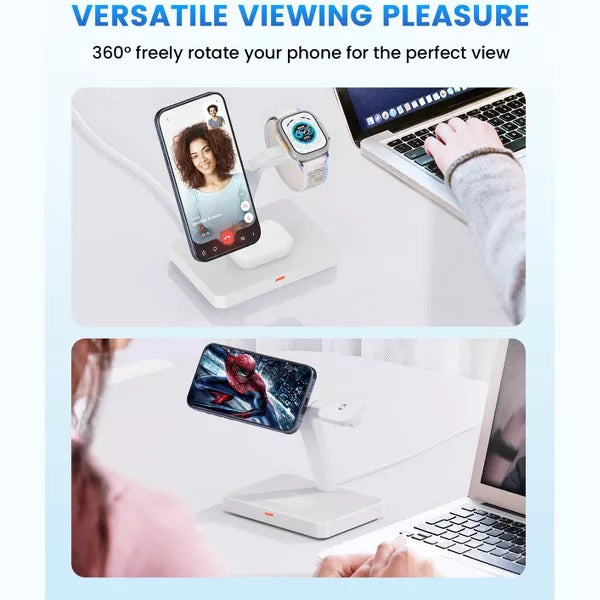 GreenEver 3 in 1 Magnetic Charging Stand Wireless Charger Station Foldable for iPhone 12-16 Pro Max Plus for Apple Watch 4-10 SE AirPods Pro 2/3/4