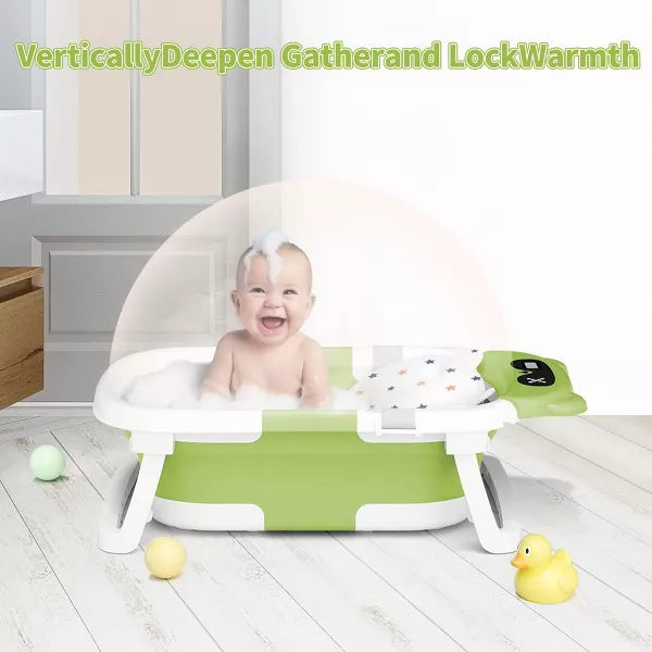 BabyBond Collapsible Baby Bathtub for Infants and Toddlers with Thermometer& 1 Soft Floating Cushion Portable Travel Baby Tub