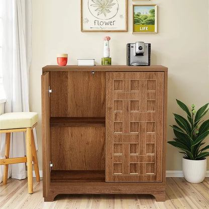 Lirago,57.48"L*13.78"W*31.5"H, Set of 2 Farmhouse Sideboards - Waffle Door Storage Cabinets with Adjustable Shelves