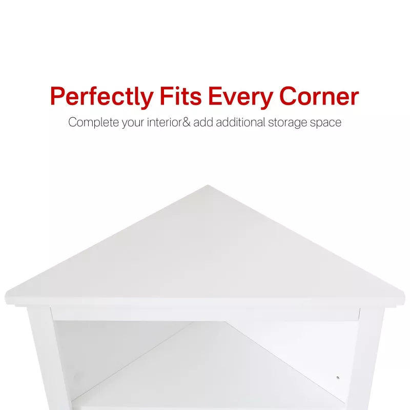 VANIRROR Tall Corner Cabinet, Freestanding Storage Organizer with Adjustable Shelves Glass Doors, White