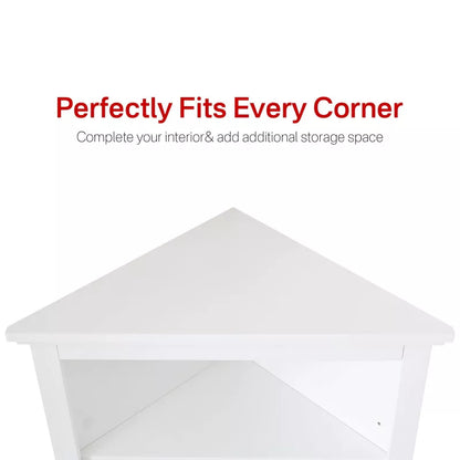 VANIRROR Tall Corner Cabinet, Freestanding Storage Organizer with Adjustable Shelves Glass Doors, White