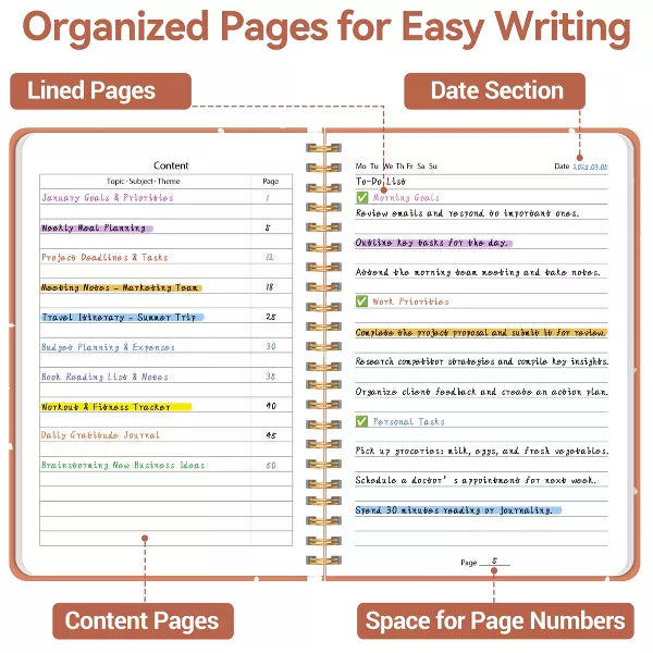 Belatt Lined Spiral Journal Notebook, A5 College Ruled Notebook for Journaling, Note-Taking, and Daily Planning, Durable Hardcover with Elegant Design