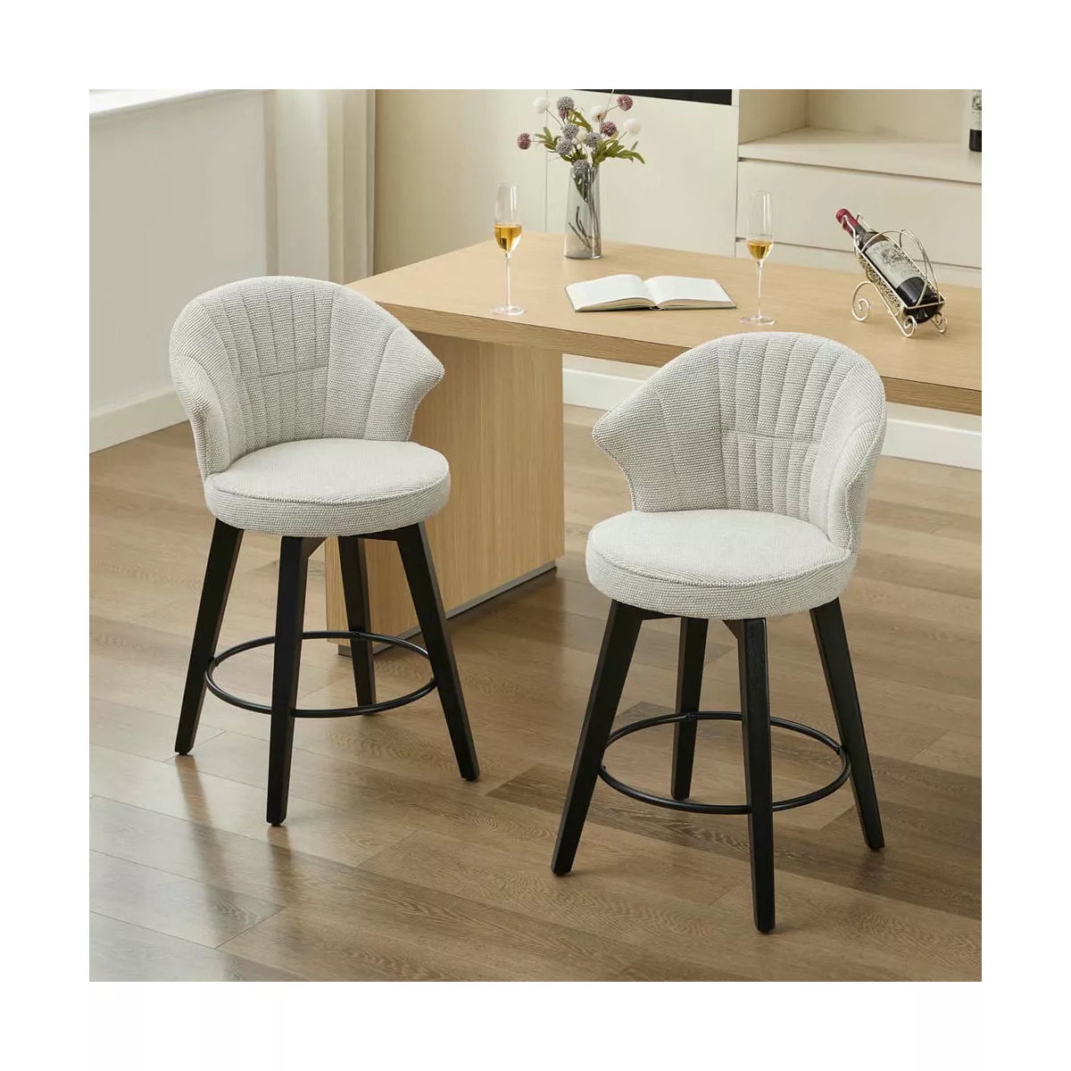 Resenkos Counter Bar Stools, Counter Stool,Set of 2 Counter Height Swivel Bar Stools with Wide Backrest, White