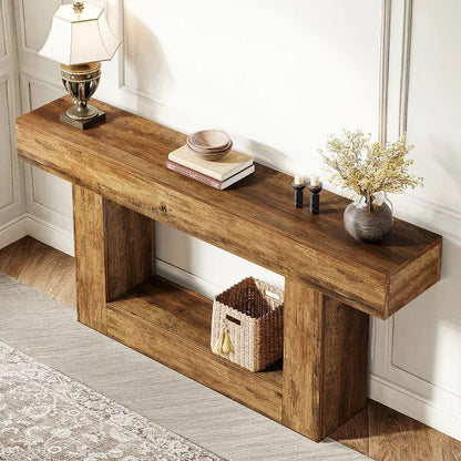 Resenkos Entryway Table, Console Sofa Table,63" Wood Console Table, Farmhouse 2-Tier Sofa Table Entryway Table,Rustic