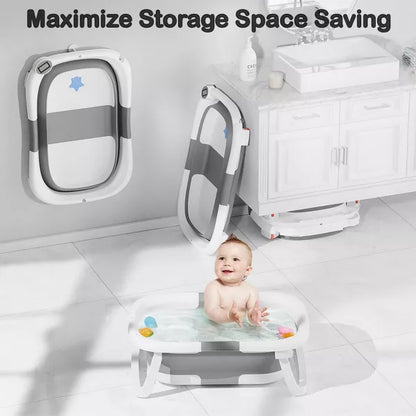 Napei Collapsible Baby Bathtub for Infants and Toddlers with Bath Net and Thermometer