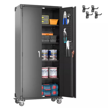 SUXXAN 72"H Metal Storage Cabinet with Wheels and Pegboard, 4 Adjustable Shelves and Lockable Door for Garage,Required Assembly