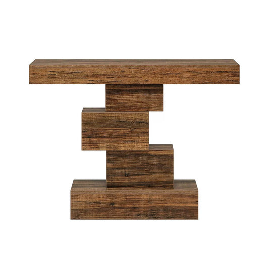 Resenkos Entryway Table, Console Sofa Table,42" Console Table, Wood Sofa Table Accent Table with Geometric Base Brown