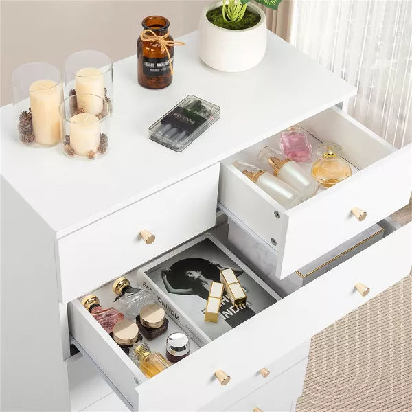 Resenkos 5-drawer Storage Dresser Chest, Wood Chest of Drawers, Modern Chest Organizer for Entryway, Hallway, Office, White