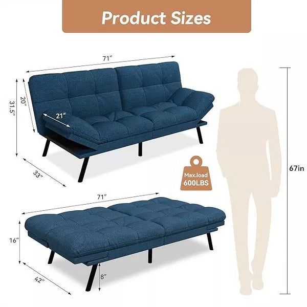 Vipbear Convertible Futon Sofa Bed with Adjustable Backrest & Removable Armrests, Foldable Sleeper Loveseat for Small Space Living Room