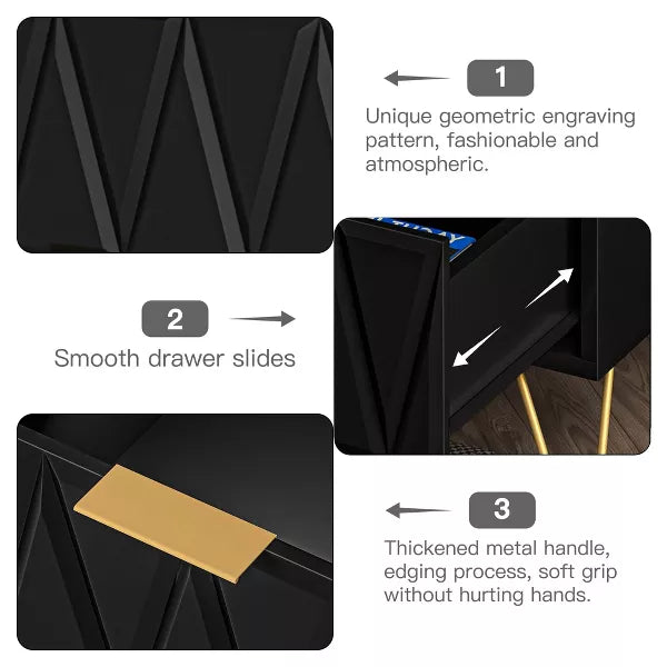 Resenkos 2-Drawer Wood Rectangle Nightstand Side Table Living Room Small End Accent Table, 21" Tall, Black