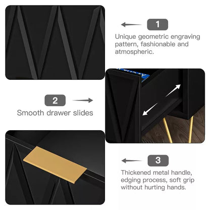 Resenkos 2-Drawer Wood Rectangle Nightstand Side Table Living Room Small End Accent Table, 21" Tall, Black