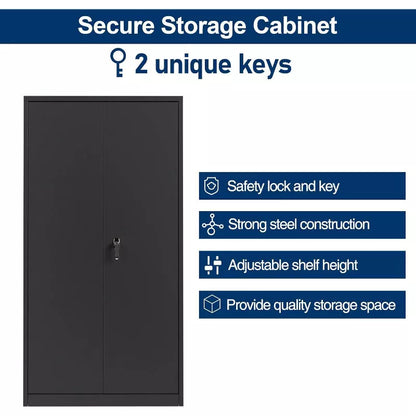 AOBABO 72 in. Tall Black Metal Storage Cabinet with 2-Doors and 4-Shelves, Steel Storage Freestanding Cabinet