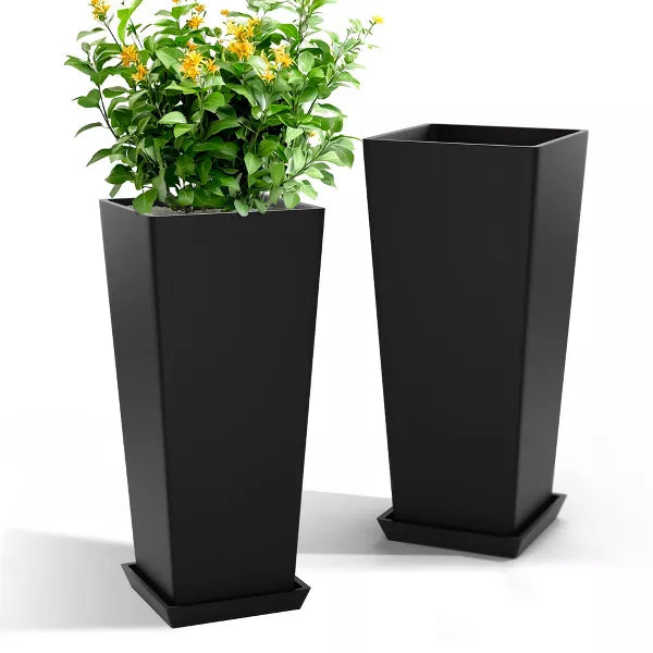 TOAOTBNBO Tall Planters Set of 2, Durable Planter with Drainage Holes and Bottom Tray, Large Plants Pots for Garden and Patio