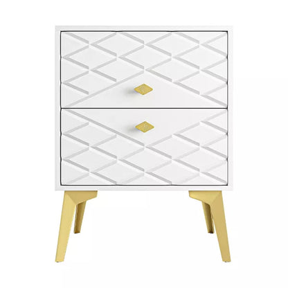 Resenkos 1Pcs Nightstand, 2 Drawer Dresser for Bedroom, Small Side Table, Bedside Furniture, Night Stand, End Table with Gold Handle, White