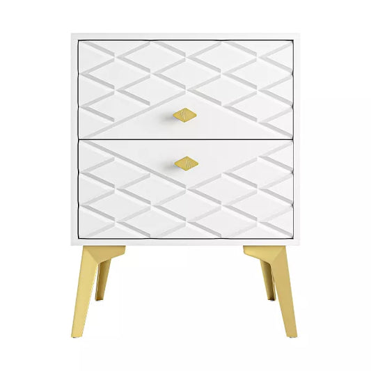 Resenkos 1Pcs Nightstand, 2 Drawer Dresser for Bedroom, Small Side Table, Bedside Furniture, Night Stand, End Table with Gold Handle, White