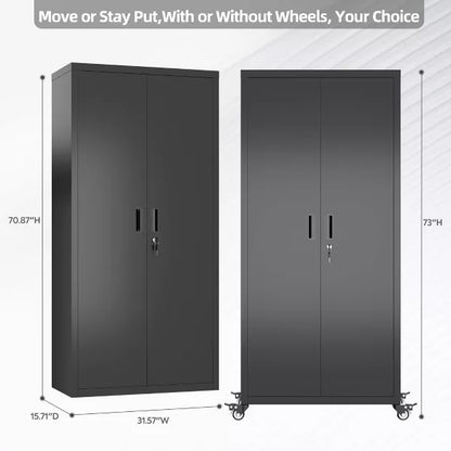 SUXXAN 73''H Garage Storage Cabinet With Wheels,steel Cabinets With 2 Doors And 4 Adjustable Shelves For Home Office, Assembly Required